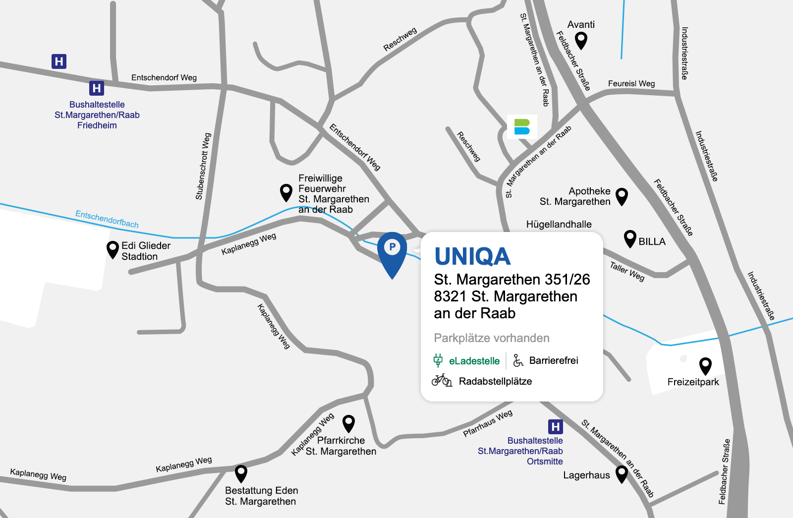 Eine detaillierte gezeichnete Karte der UNIQA Generalagentur Fuik & Partner